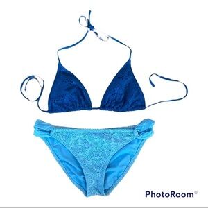 Mossimo Multi Color Blue Crochet String Bikini XL
